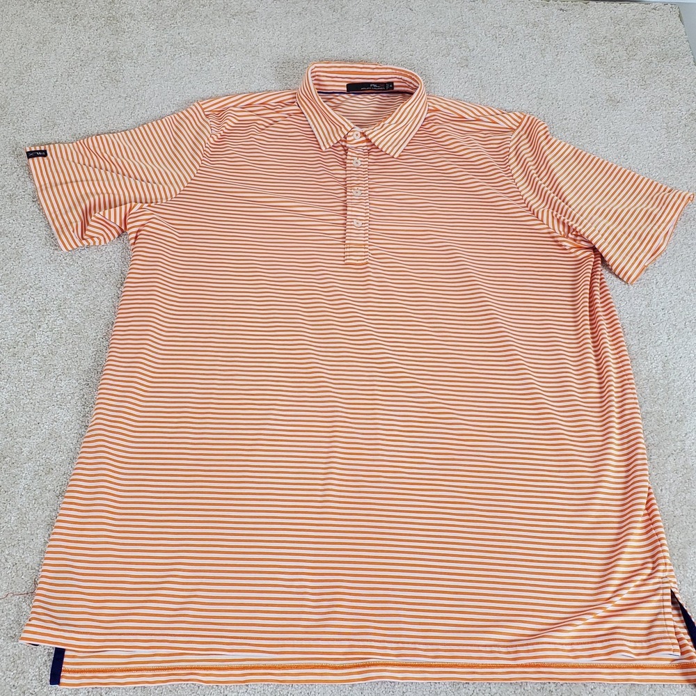 Ralph Lauren RLX Men's Polo Golf Shirt Size 2XL XXL Orange Striped Short Sleeve - Picture 10 of 12